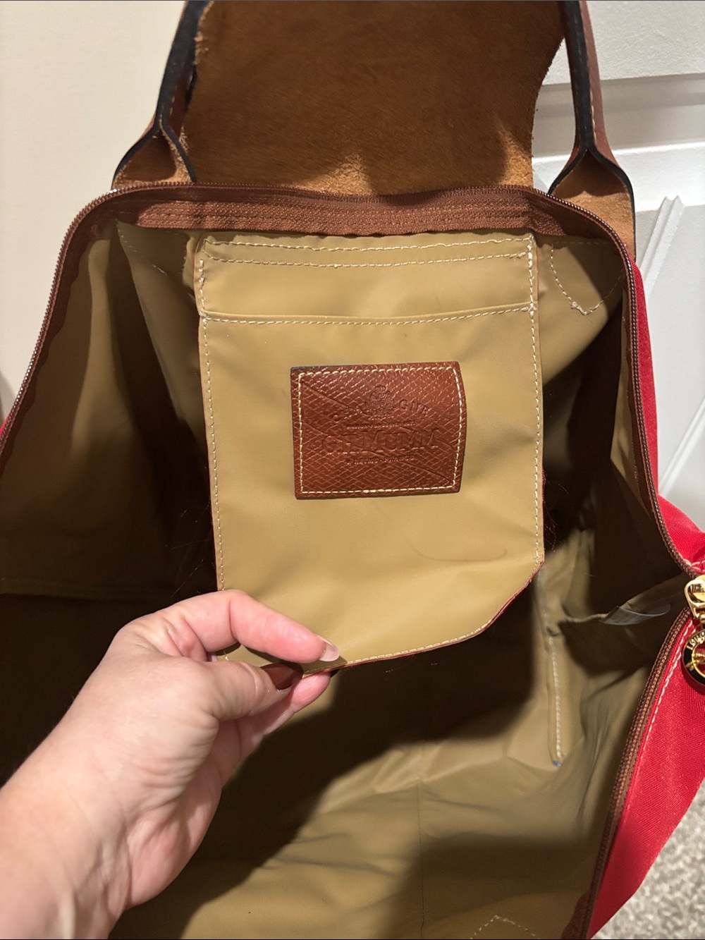 Longchamp Women’s Red Shoulder Bag with Leather Trim